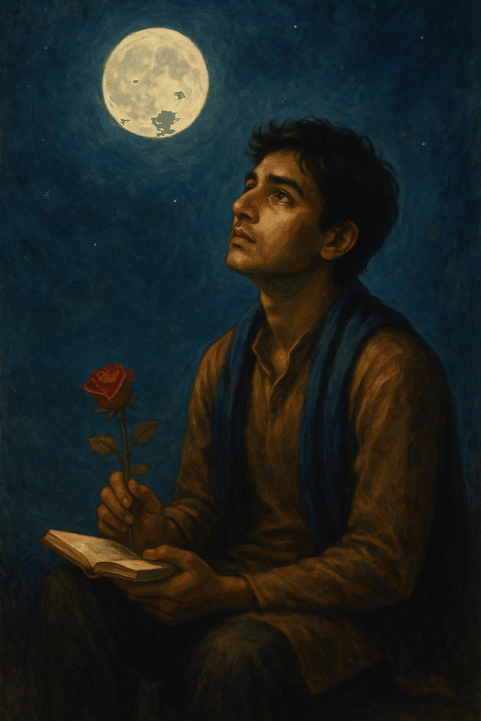 Romantic boy missing his love under the moonlight – romantic love in a relationship, longing