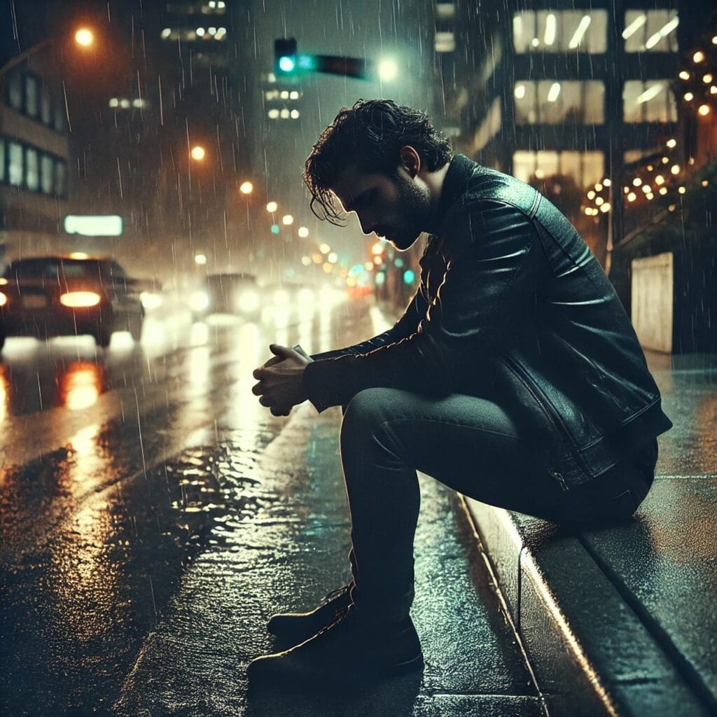 Ek tanha shayar baarish mein sadak ke kinare baitha hai, andheri raat aur bheegti yaadon ke darmiyan khud se poochhta hai — what is love, agar har pyaar dard mein khatam hota ho?